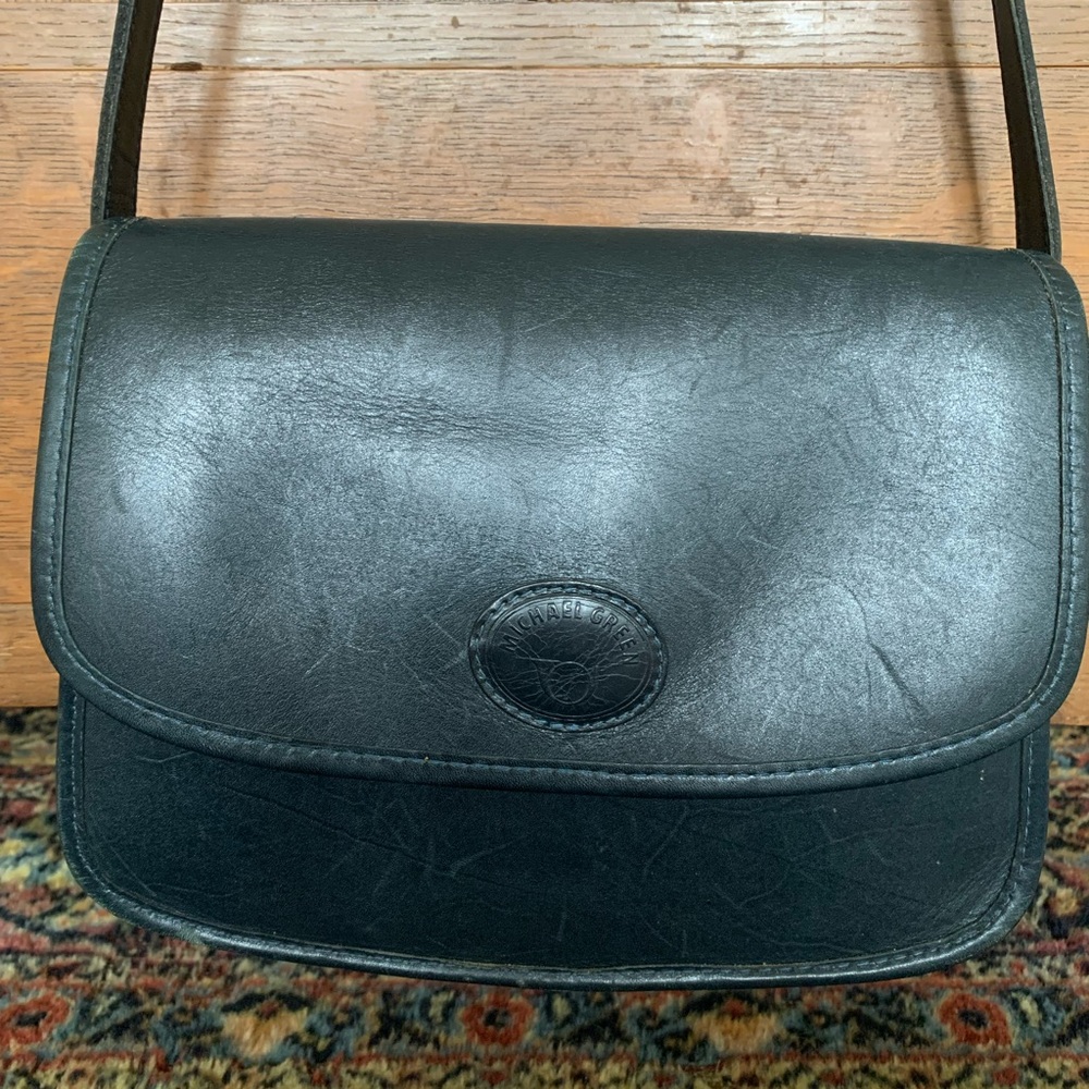 Michael Green Vintage 80s BLUE Leather Flap Front City Bag